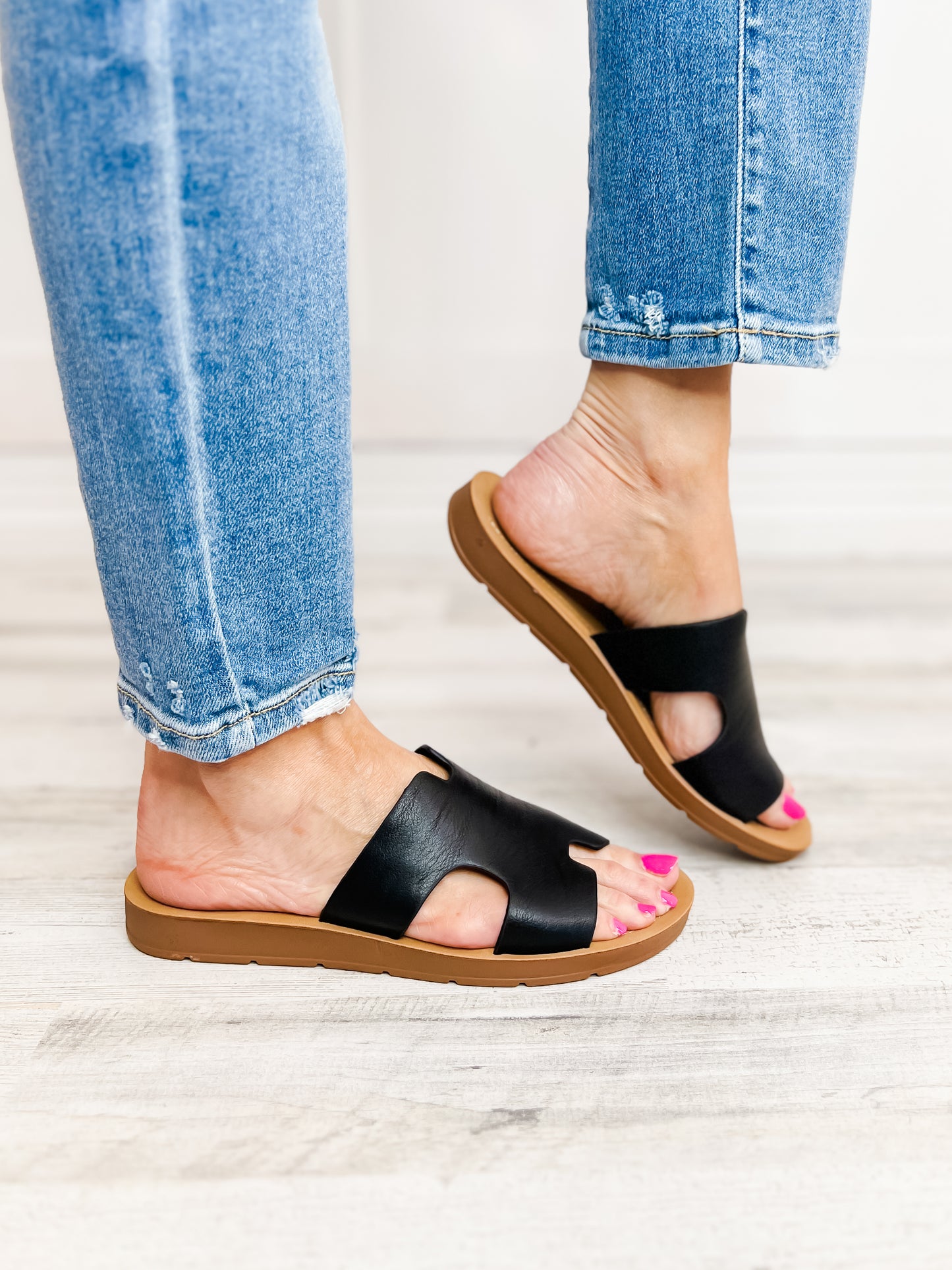 Corkys Bogalusa Slip-On Sandals in Black Smooth