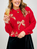 Mock Neck Sequin Ribbon Holiday Sweater
