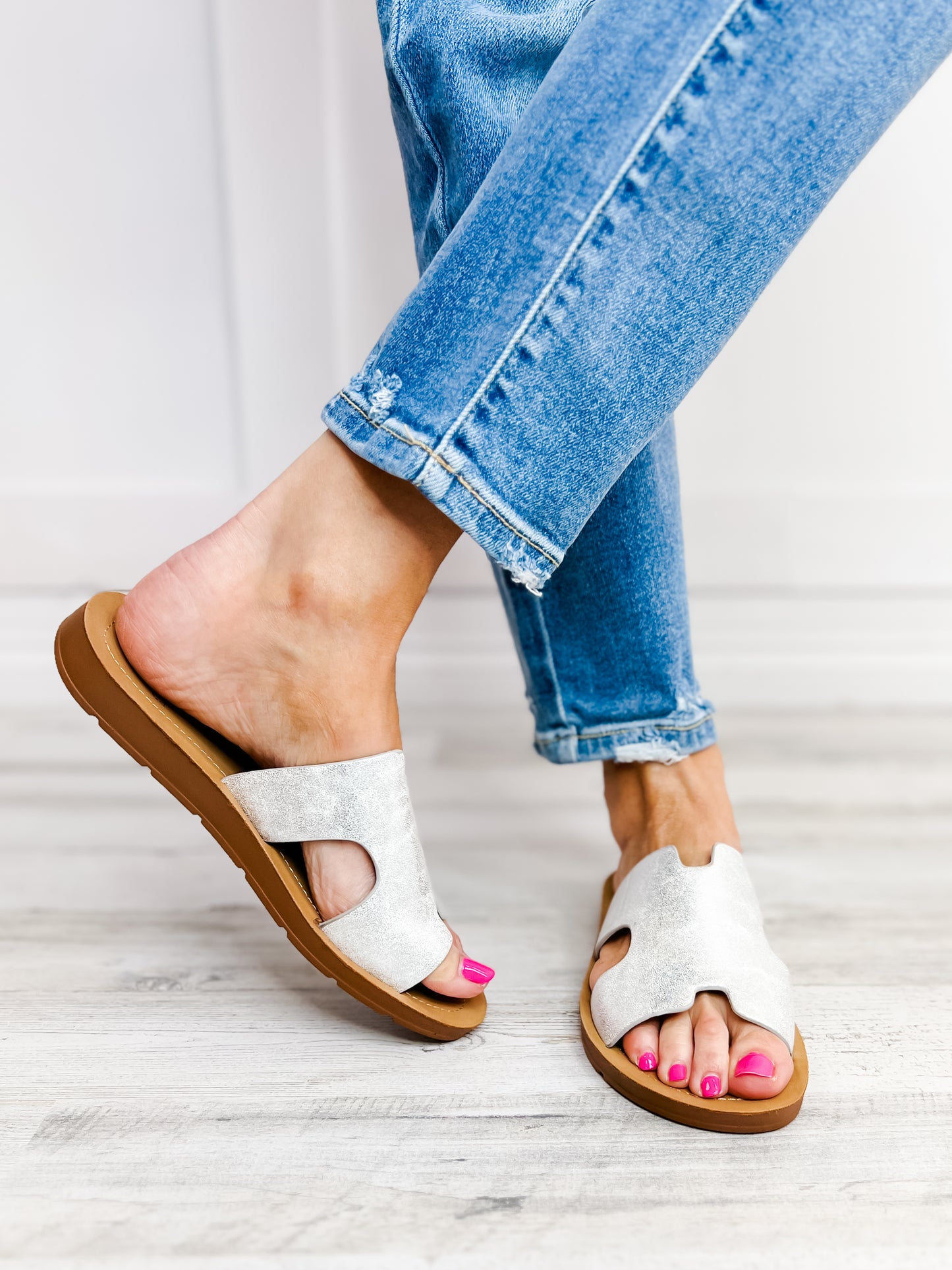 Corkys Bogalusa Slip-On Sandals in New Silver Metallic