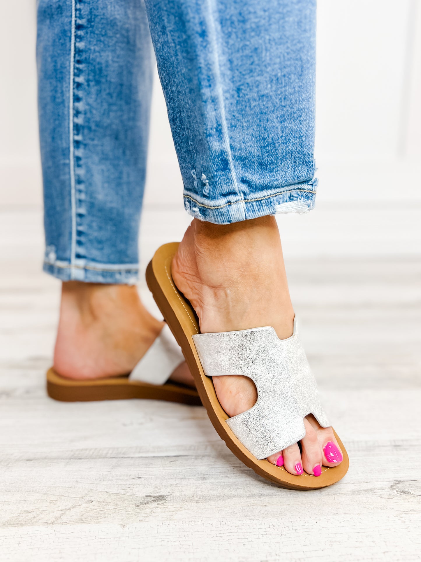 Corkys Bogalusa Slip-On Sandals in New Silver Metallic