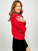 Mock Neck Sequin Ribbon Holiday Sweater