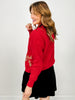 Mock Neck Sequin Ribbon Holiday Sweater