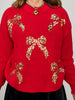 Mock Neck Sequin Ribbon Holiday Sweater