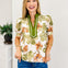 Floral Print Short Puff Sleeve Top Featuring Contrast Binding V-Neck Detail