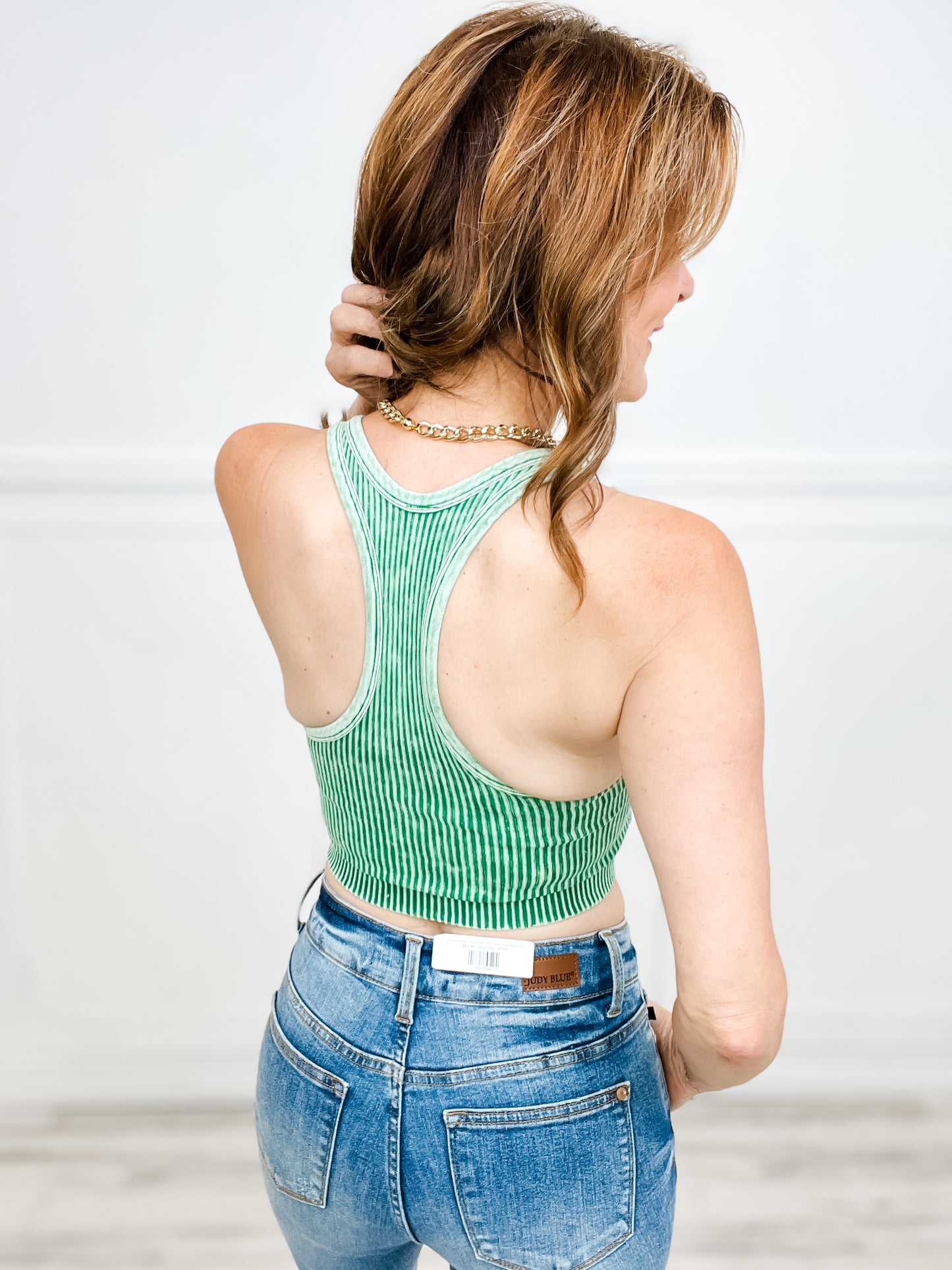 Stone Washed Ribbed Racerback Tank Top with Bra Pads - GROUP D