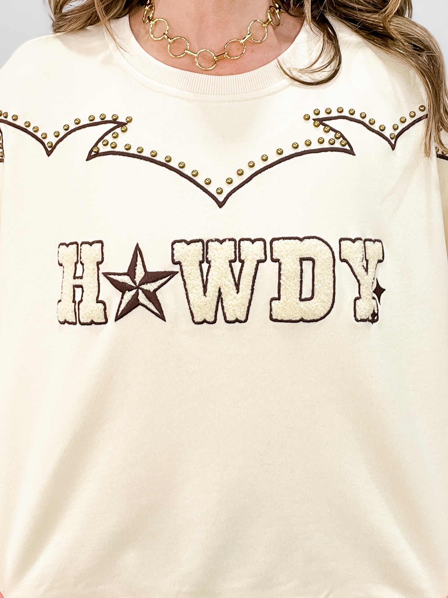 Howdy Studded Yoke Embroidered Sweatshirt