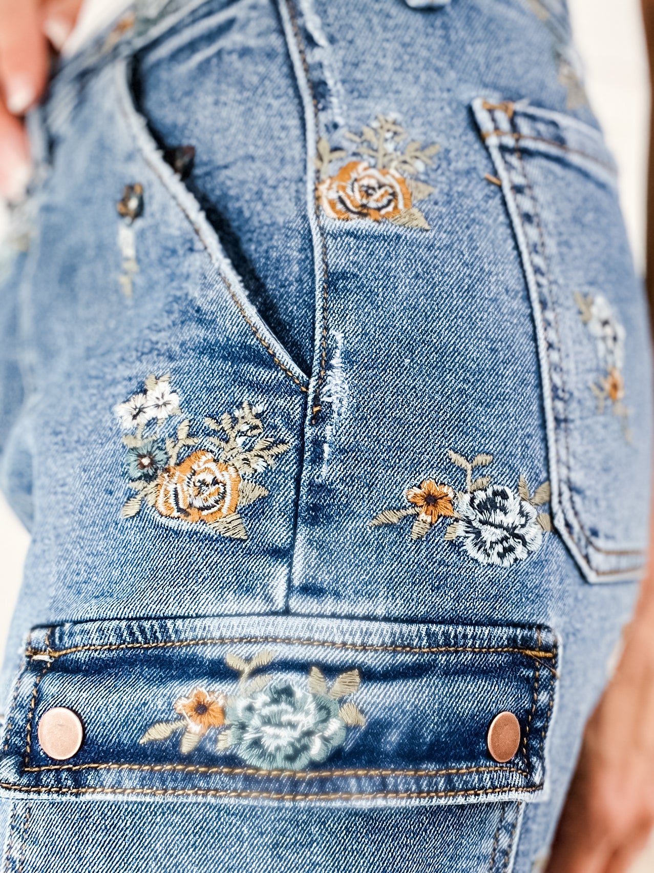 Flower Embroidered Denim Pants