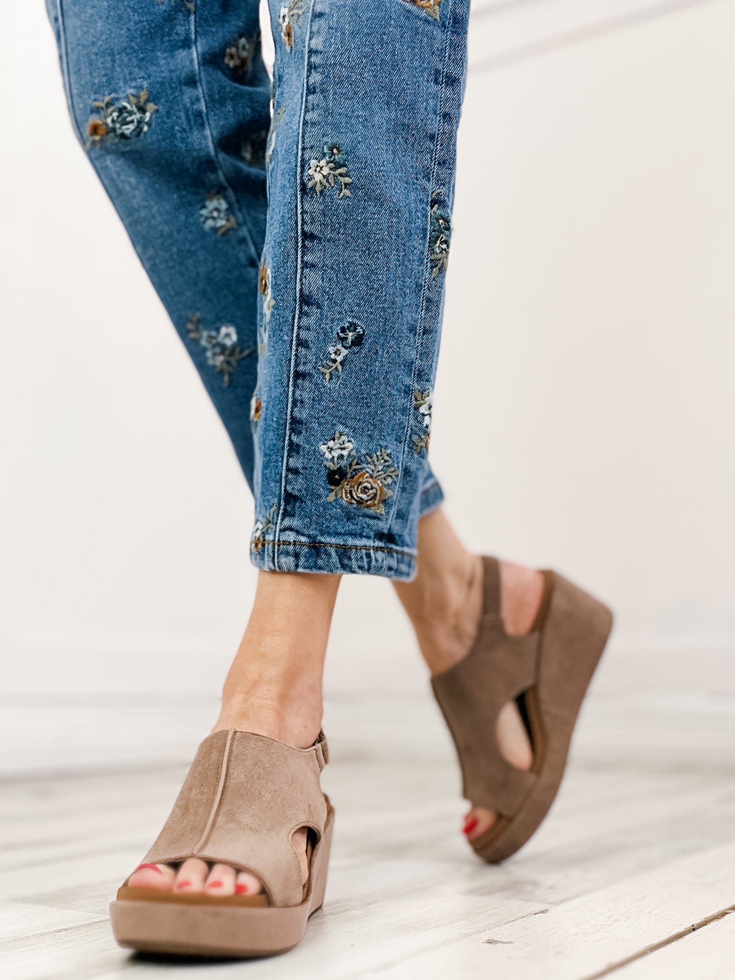 Flower Embroidered Denim Pants