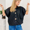 Solid Short sleeve Top With Embellished Button Detail