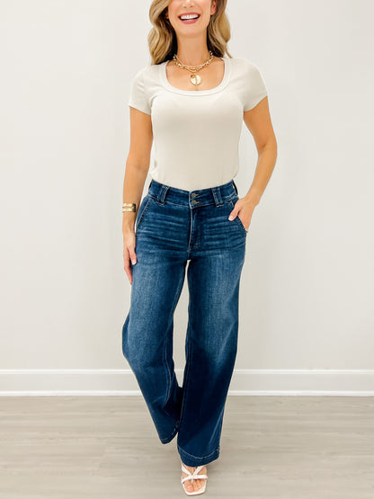 Judy Blue HEADLINER Hi-Rise Wide Leg Double Button Trouser Jeans