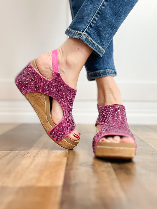 Corkys Ashley Wedge Sandals in Fuchsia Rhinestones