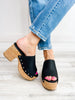 Corkys Bada Bing Clog Wedges in Black Distressed