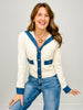 Denim Contrast Front Button Cardigan Sweater