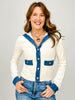Denim Contrast Front Button Cardigan Sweater
