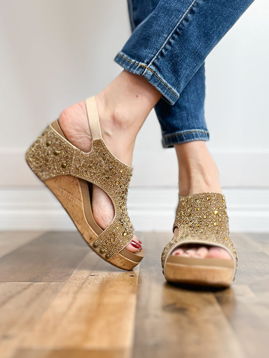 Corkys Ashley Wedge Sandals in Gold Rhinestones