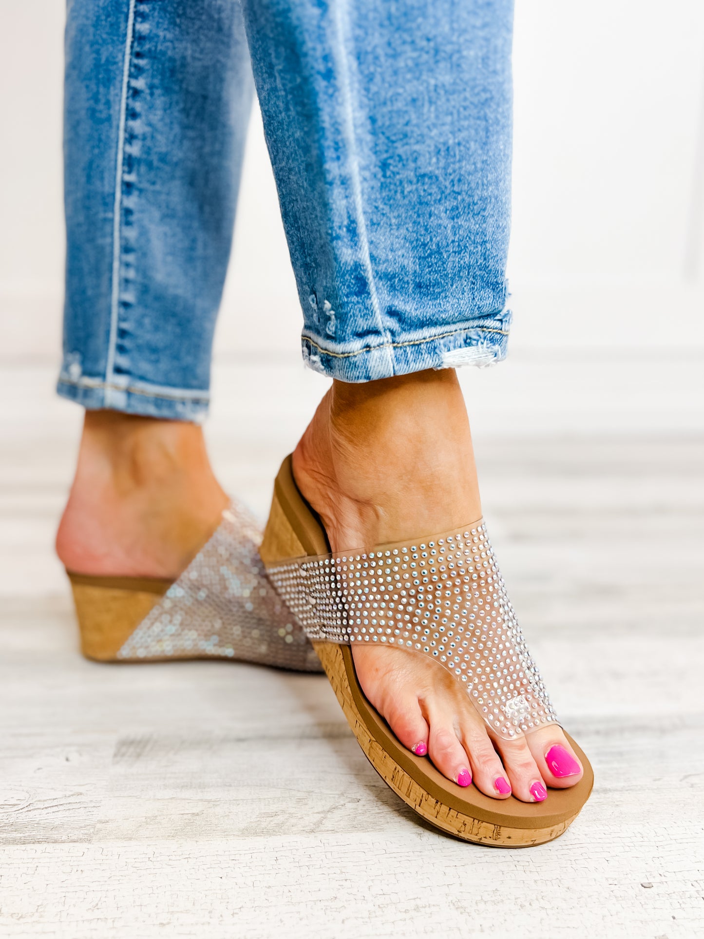 Corkys Flirty Wedge Shoe in Clear