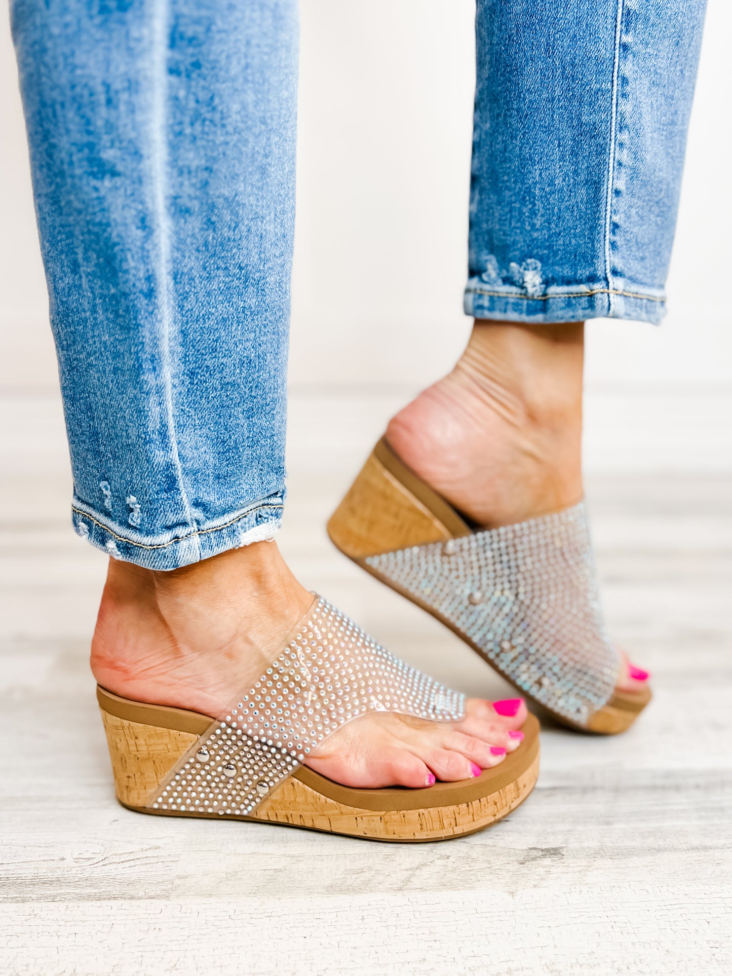 Corkys Flirty Wedge Shoe in Clear