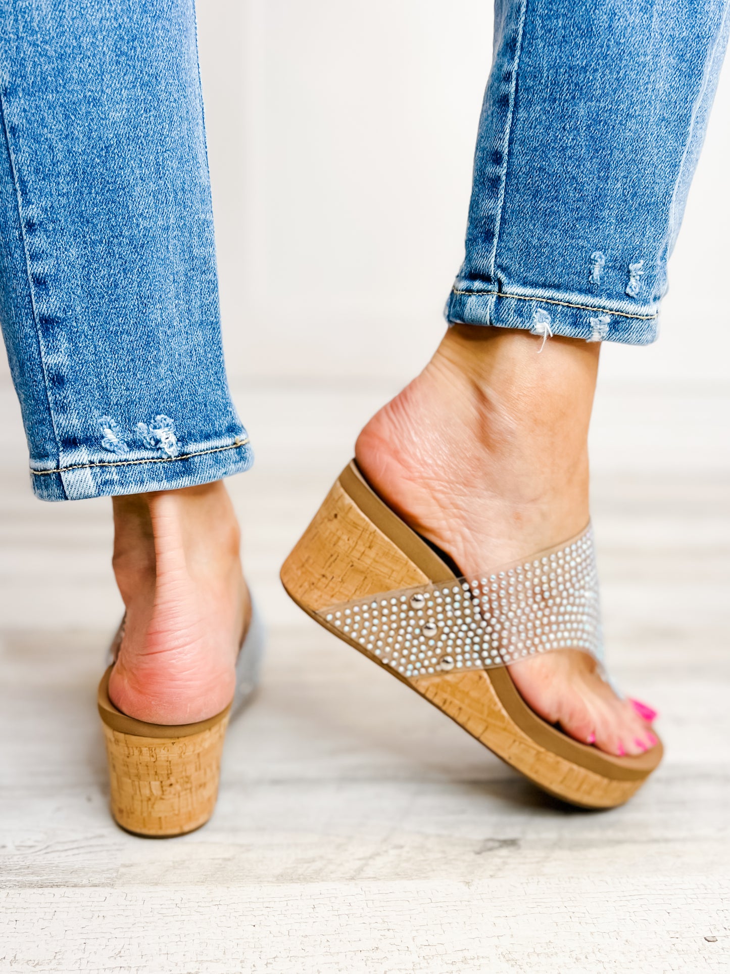 Corkys Flirty Wedge Shoe in Clear