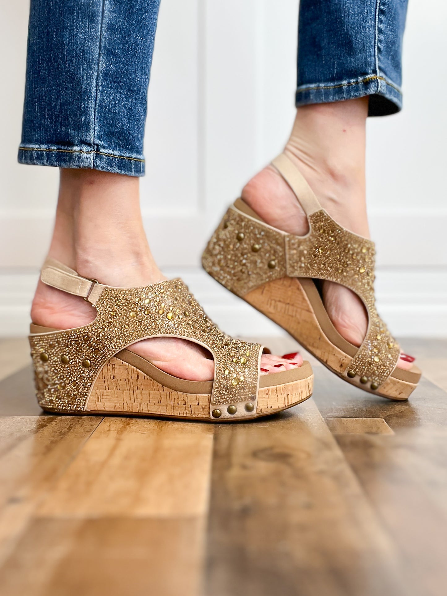 Corkys Ashley Wedge Sandals in Gold Rhinestones