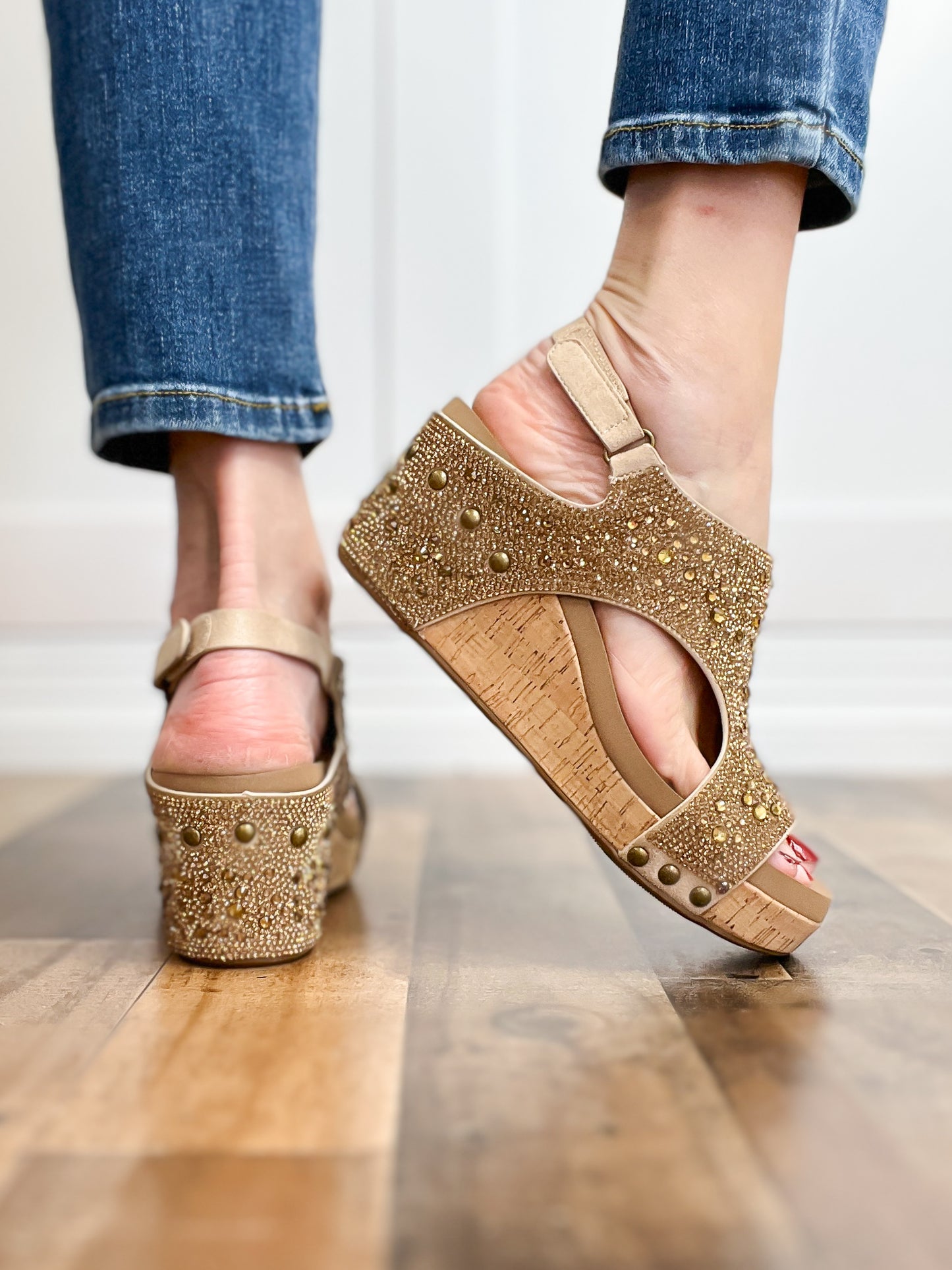 Corkys Ashley Wedge Sandals in Gold Rhinestones