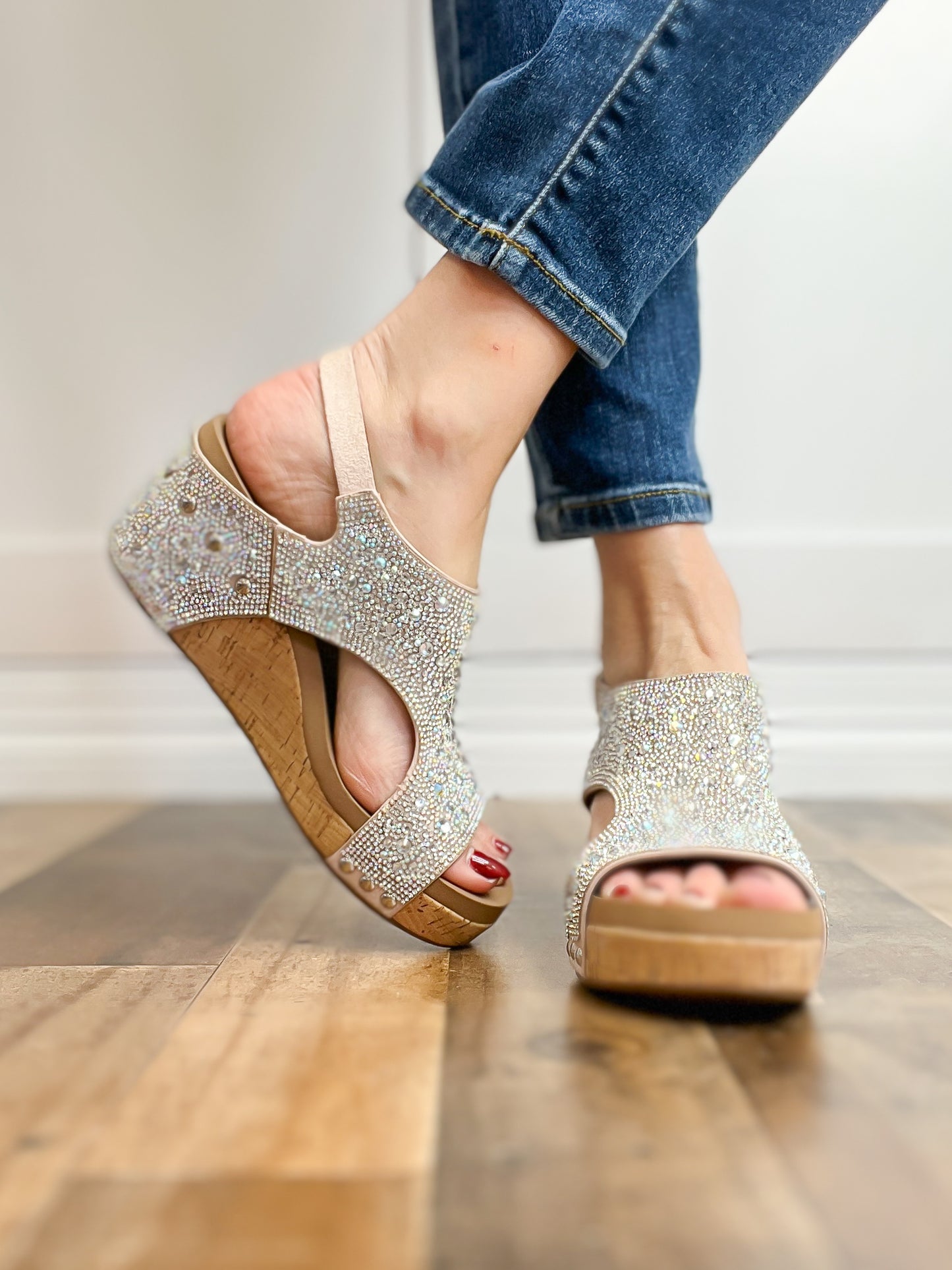 Corkys Ashley Wedge Sandals in Clear Rhinestones