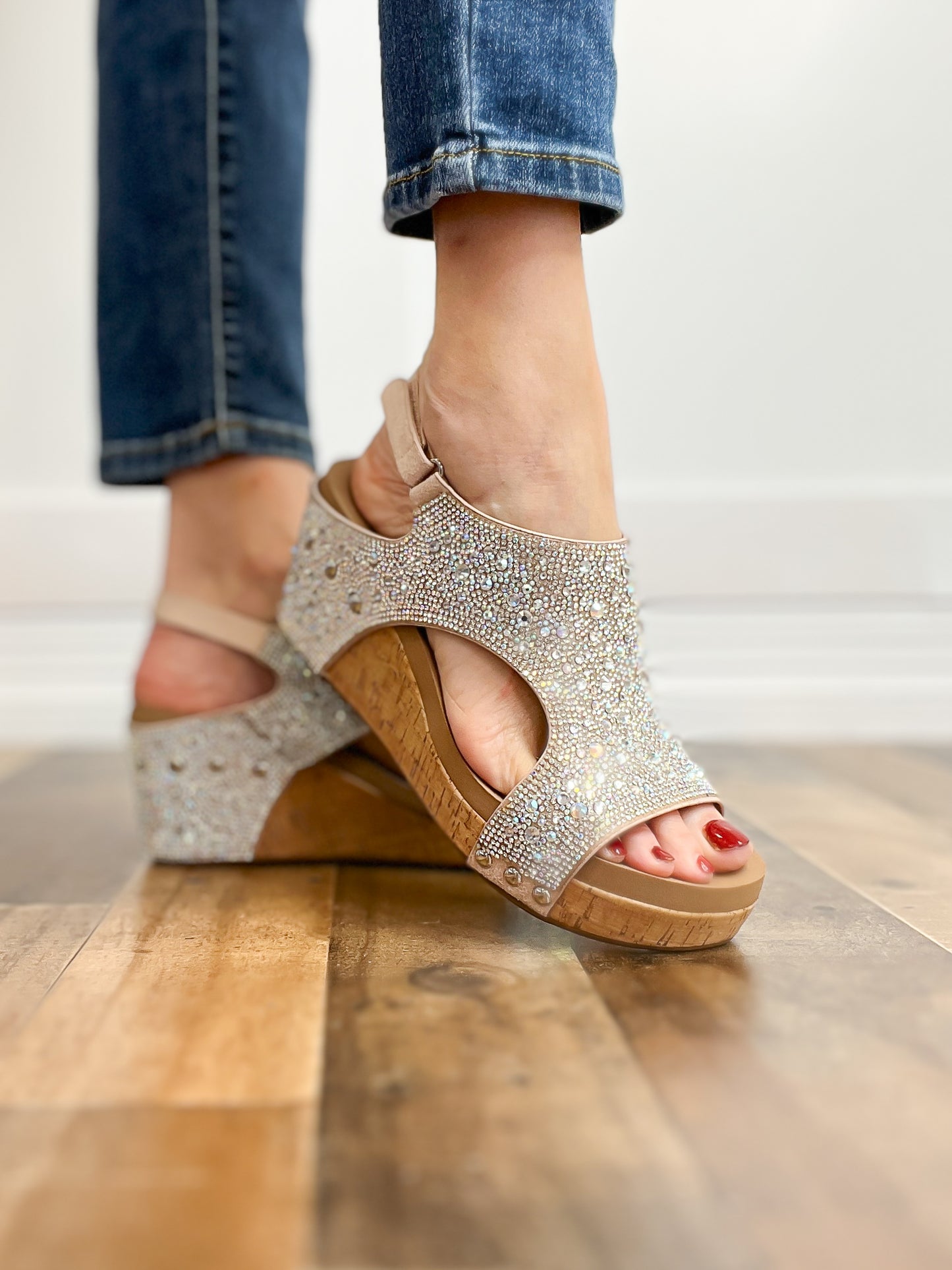 Corkys Ashley Wedge Sandals in Clear Rhinestones