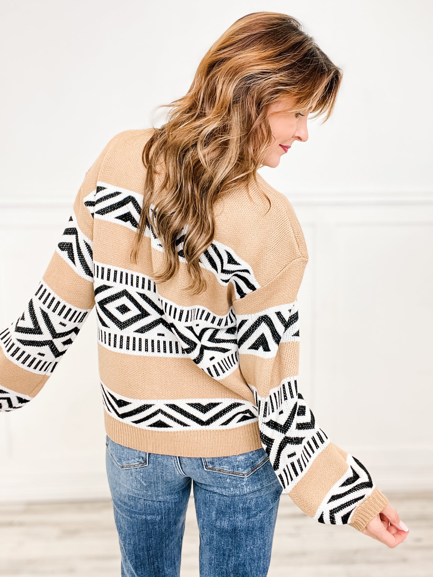 Geometric Design Open Front Cardigan Sweater