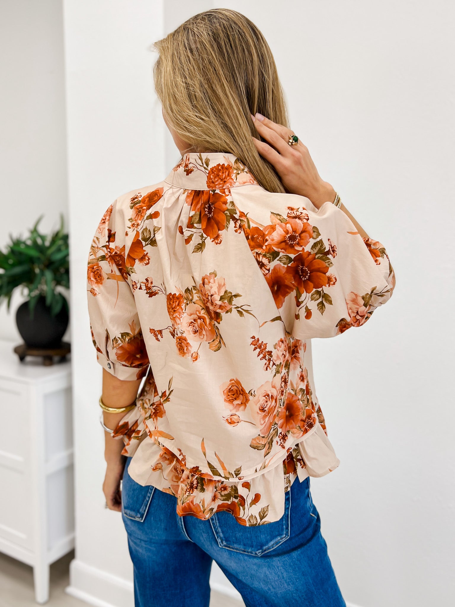 Floral Cropped Puffed Sleeve Top