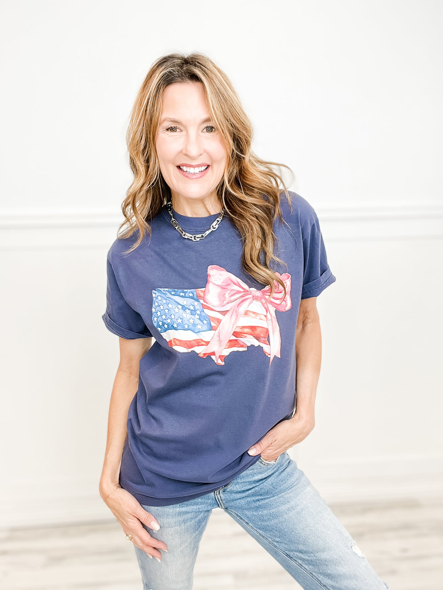America The Beautiful With a Bow Graphic Tee