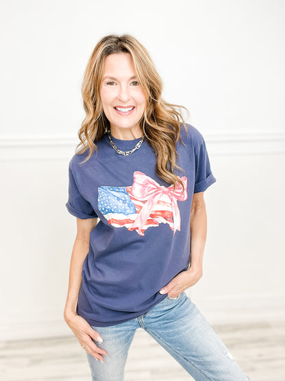 America The Beautiful With a Bow Graphic Tee