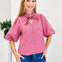 Stripe Self-Tie Neck Short Puff Sleeve Top