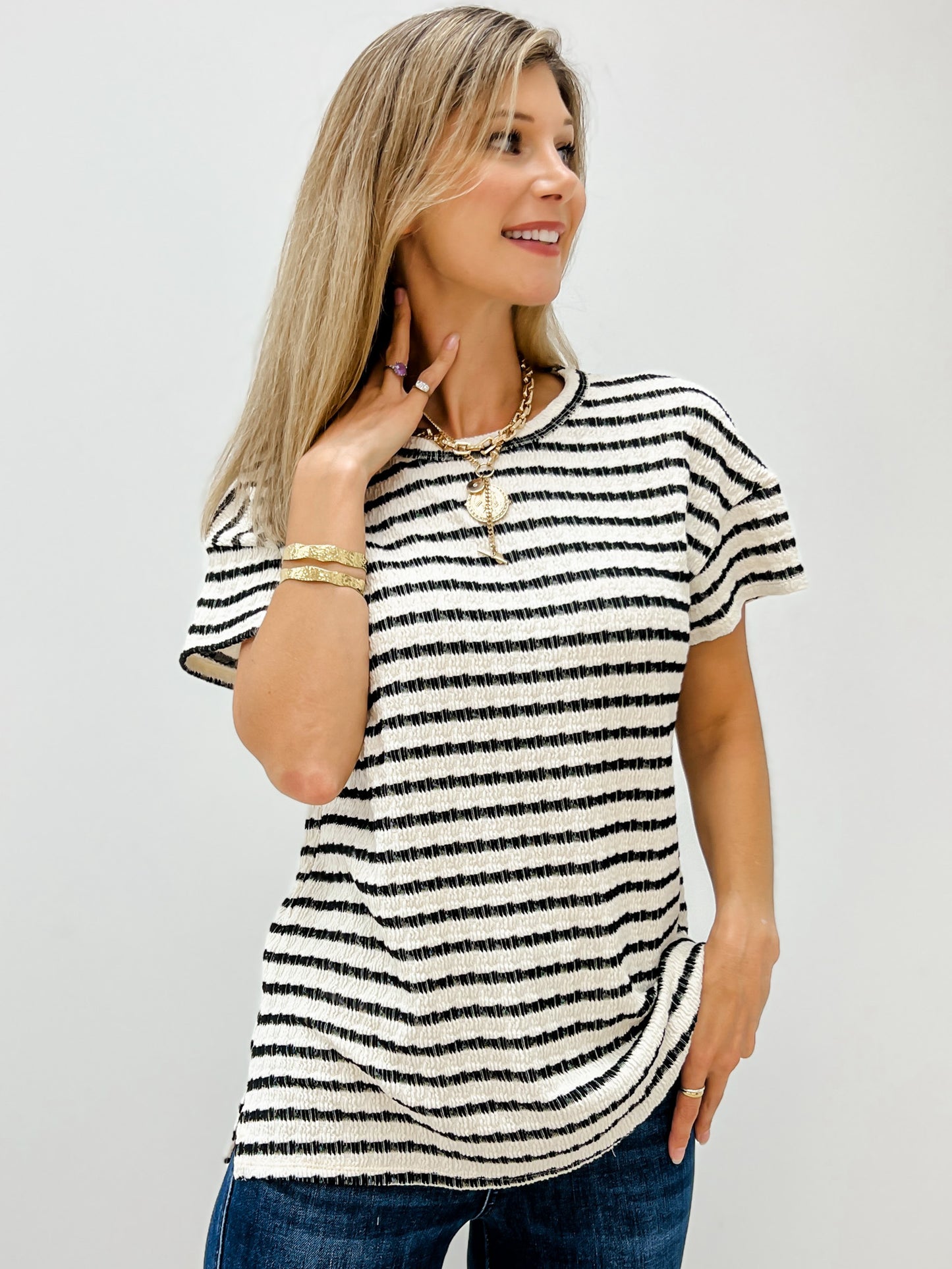 Natural Black Stripe Top