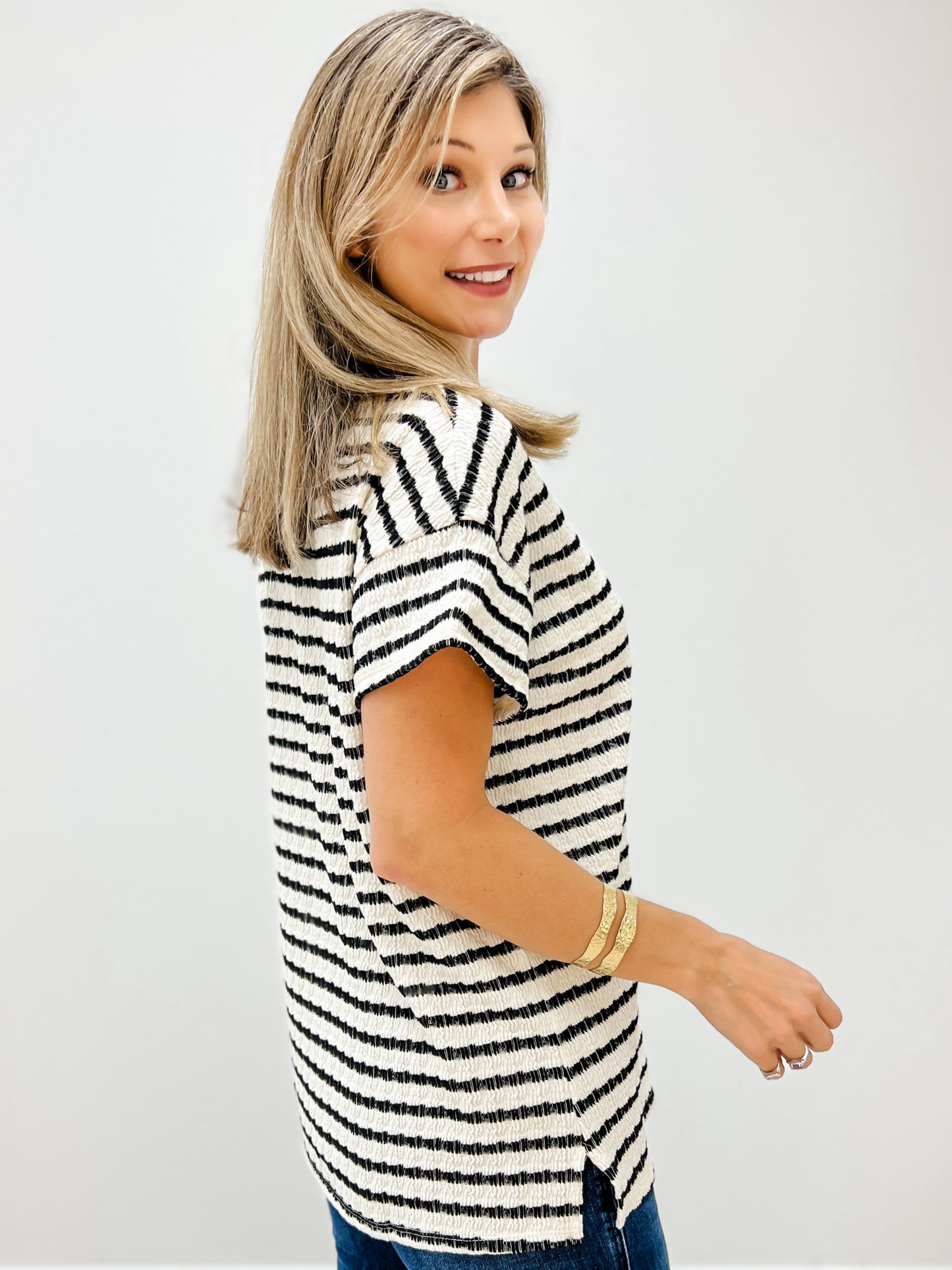 Natural Black Stripe Top