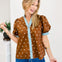 Polka Dot Short Puff Sleeve Top With Contrast Rim Detail