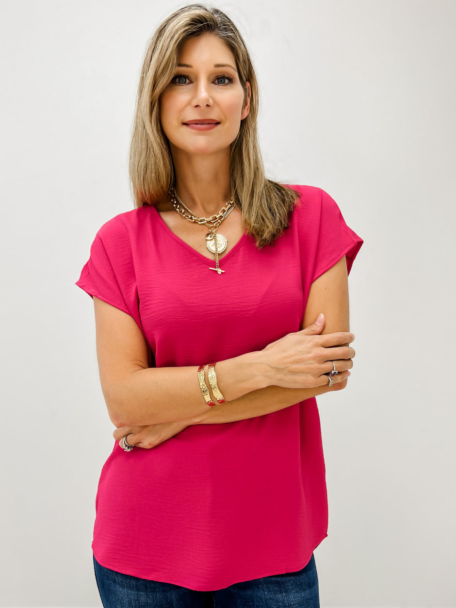 V Neck Top in Pink