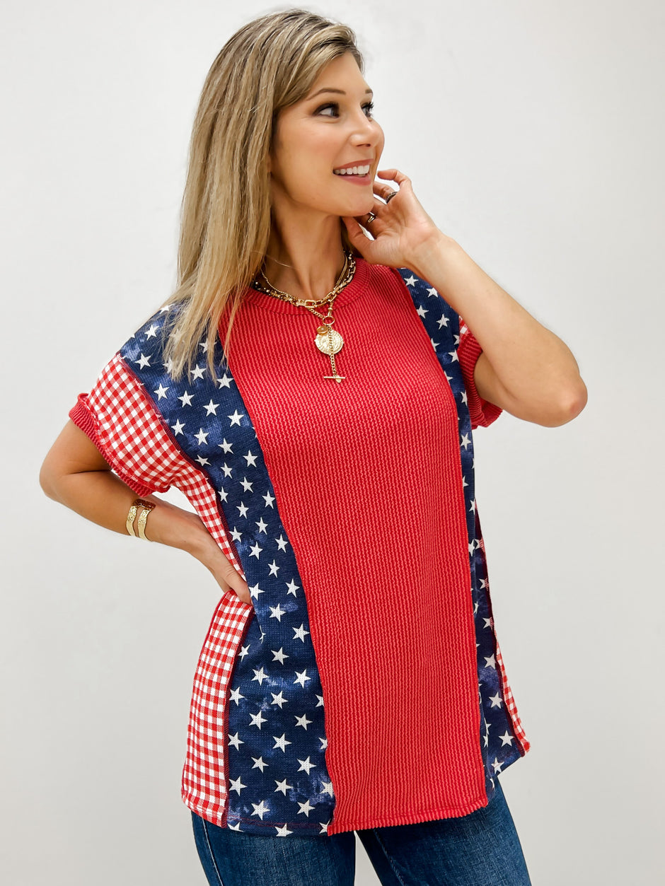 Red Short Sleeve Star Top