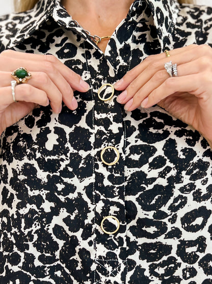 Short Sleeve Collard Blouse With Embellished Buttons