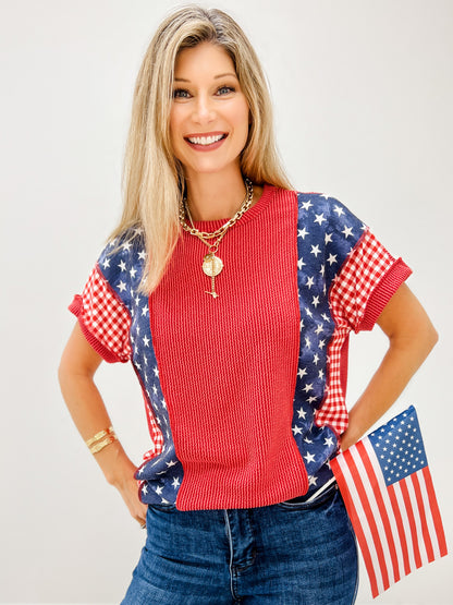 Red Short Sleeve Star Top