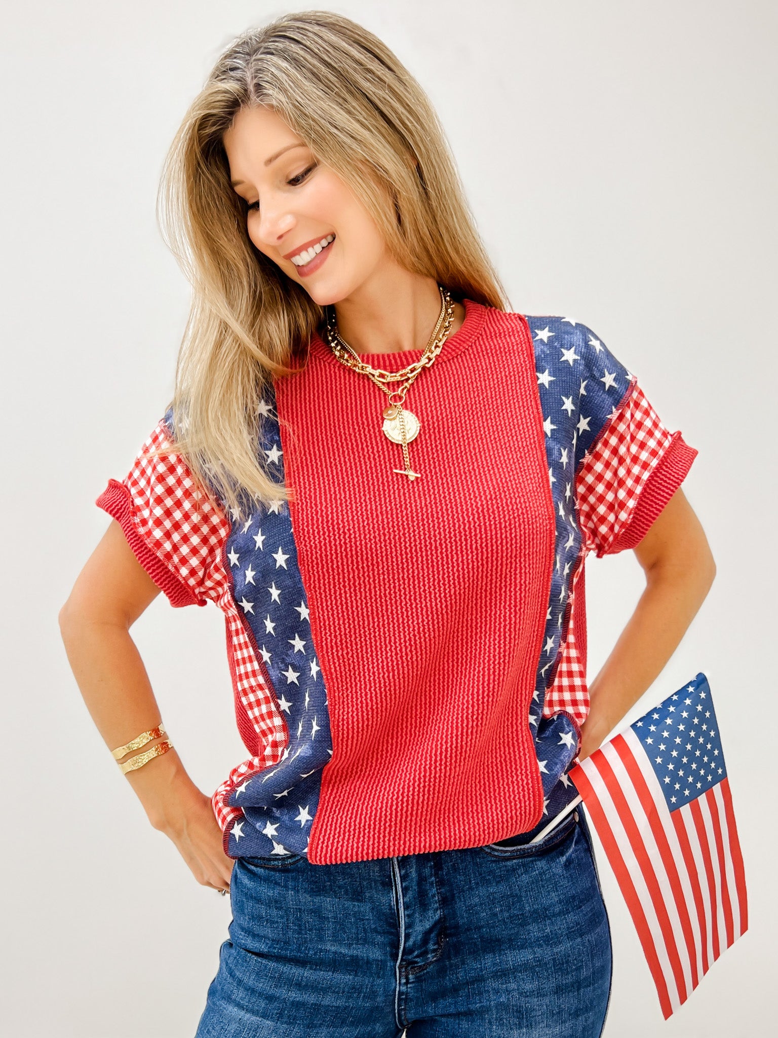Red Short Sleeve Star Top