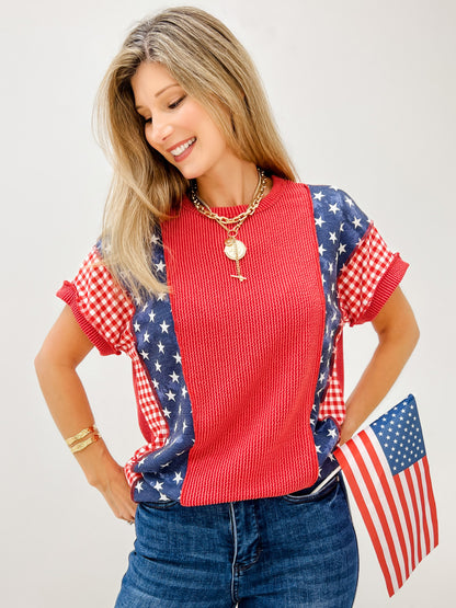 Red Short Sleeve Star Top