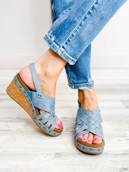 Corkys Dream Weaver Wedges in Light Blue