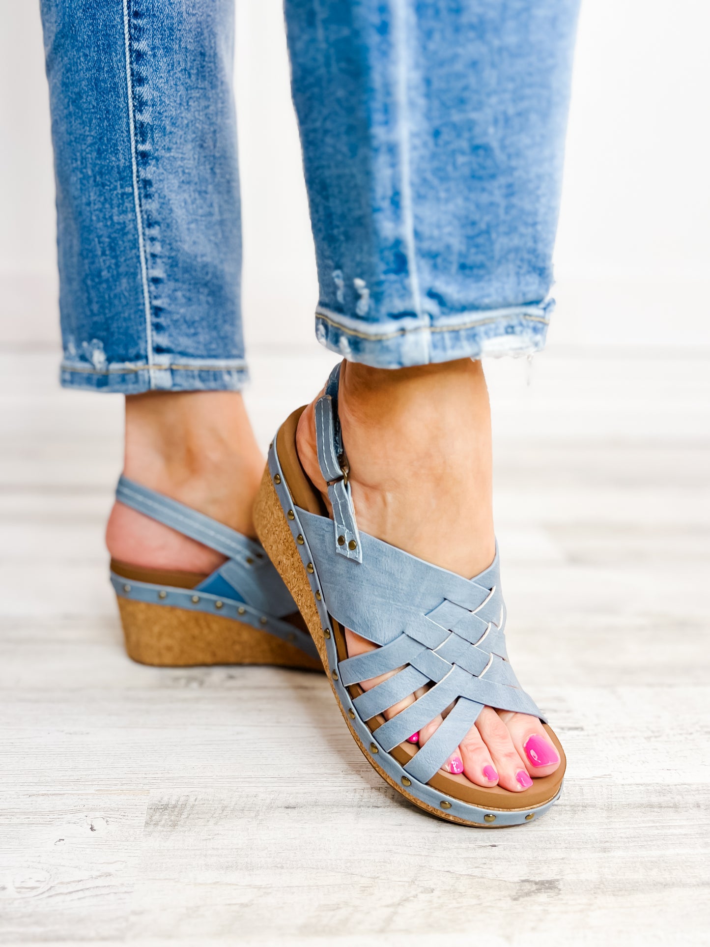 Corkys Dream Weaver Wedges in Light Blue