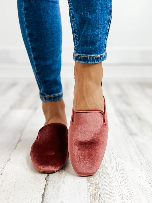 Corkys Spotlight Slip On Mule Shoes in Blush Velvet