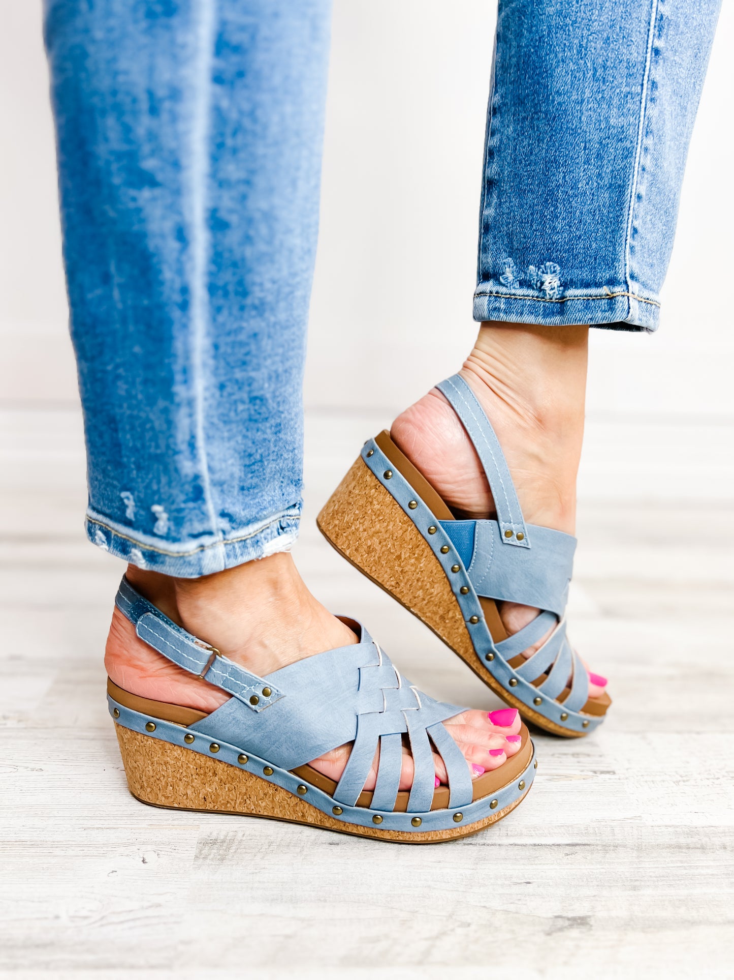 Corkys Dream Weaver Wedges in Light Blue