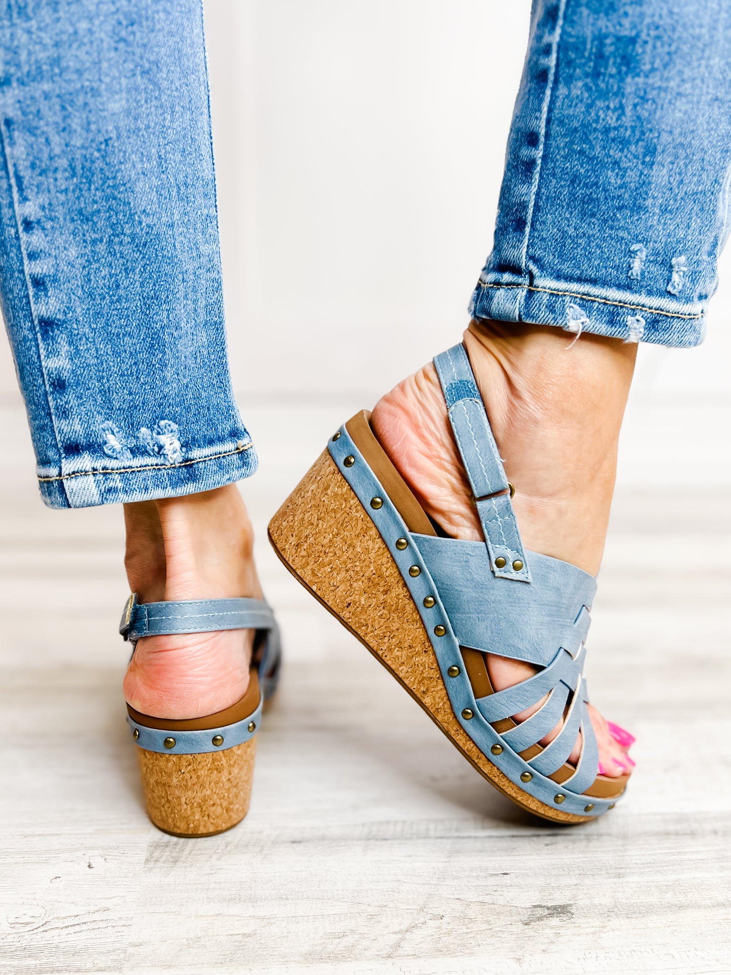 Corkys Dream Weaver Wedges in Light Blue