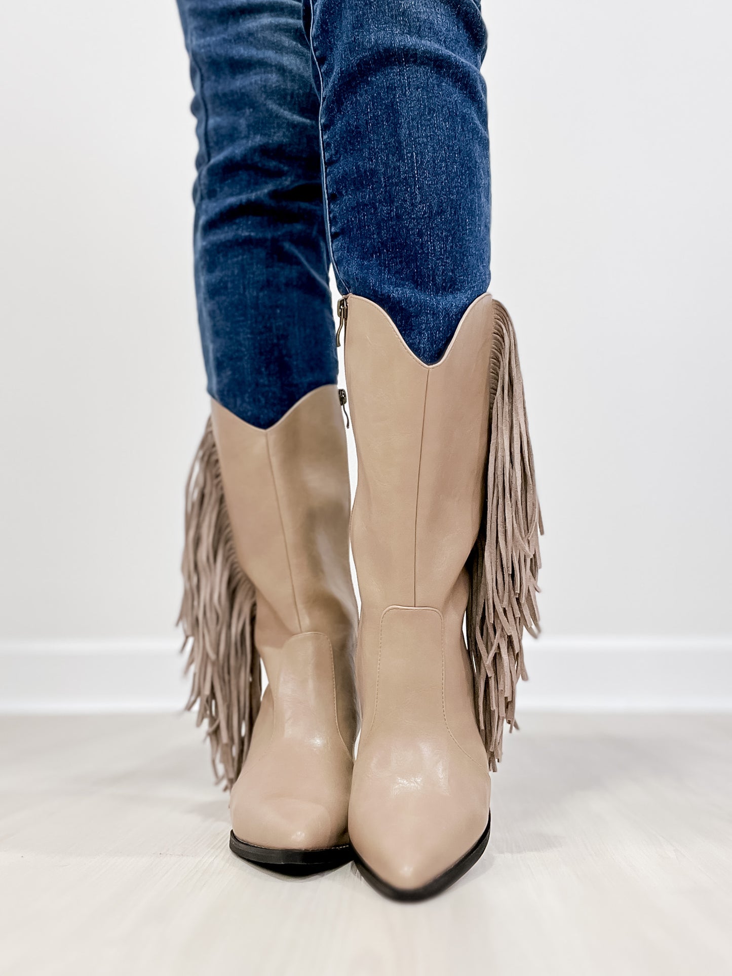 MCKENNA Fringe Western Boot in Taupe