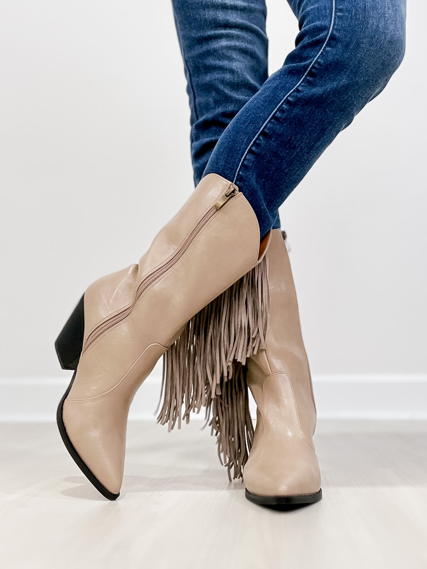 MCKENNA Fringe Western Boot in Taupe