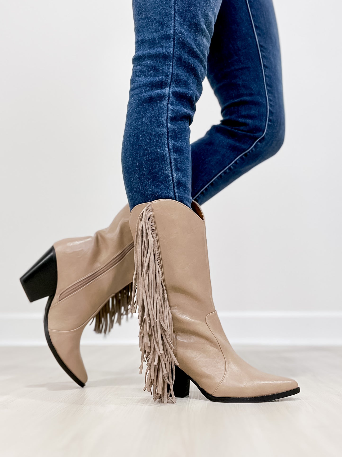 MCKENNA Fringe Western Boot in Taupe