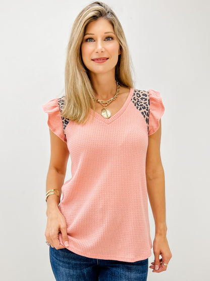 Waffle Textured Top Fluttered Sleeve