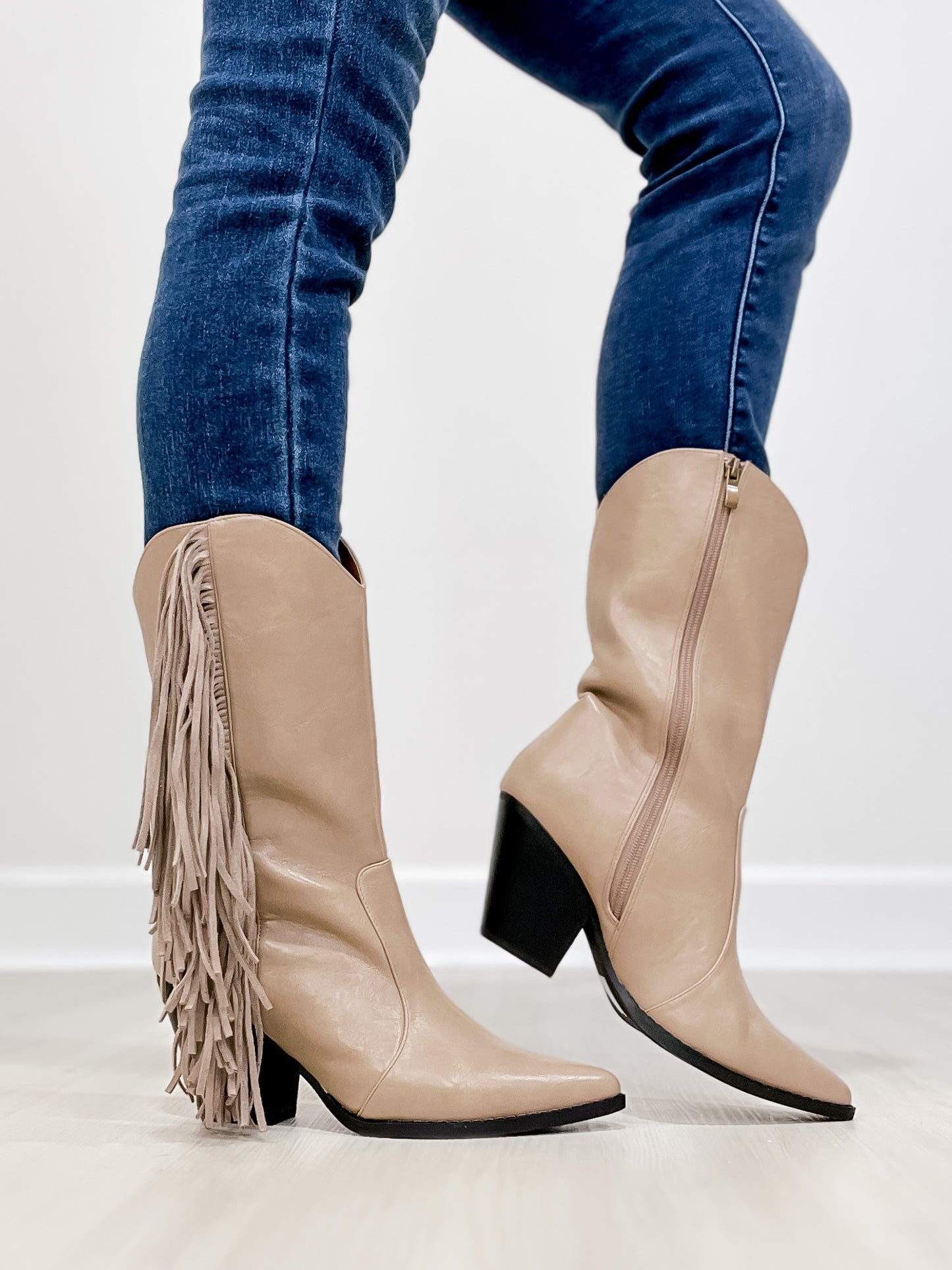 MCKENNA Fringe Western Boot in Taupe